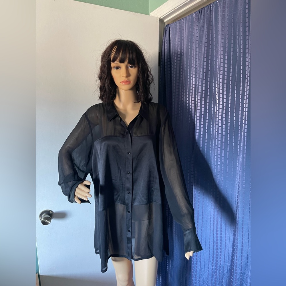 Eileen Fisher XXL 100% Silk Blouse Top Black
